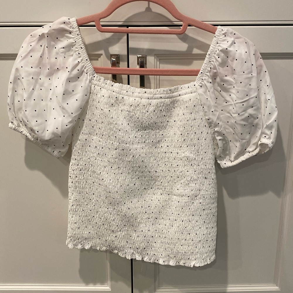White Polka Dot Puff Sleeve Top